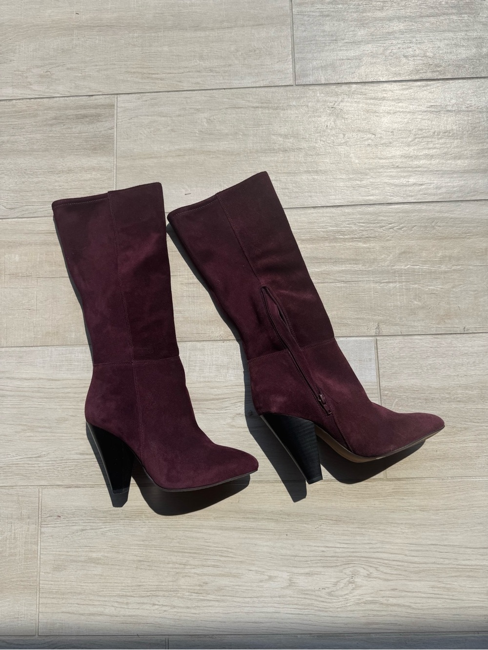 Women's Mid-Calf Suede Boots in Berry